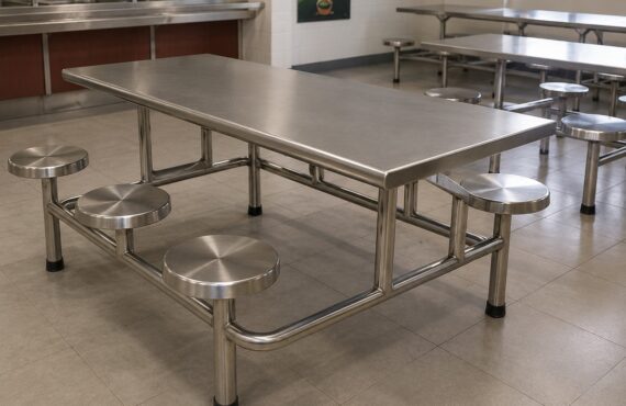 Space-Saving Canteen Dining Table with Stool for Small Cafeterias 
