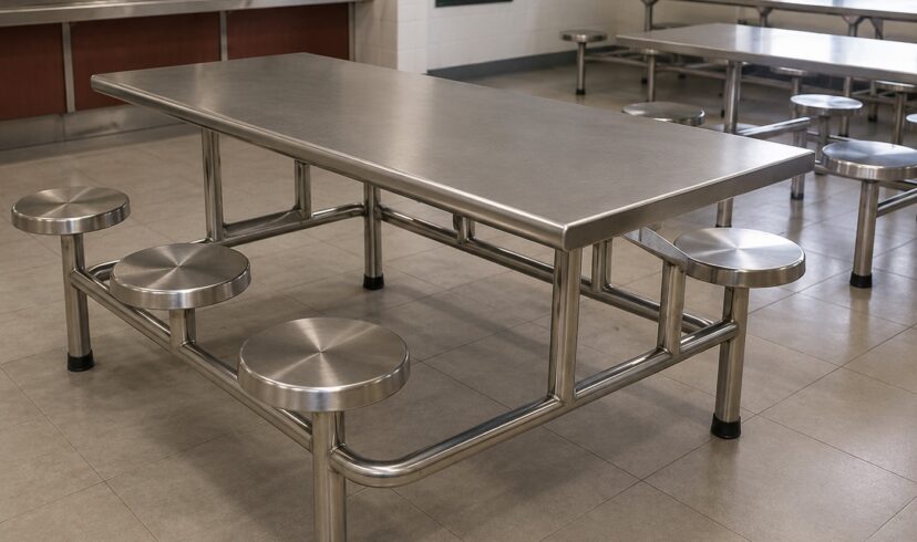 Space-Saving Canteen Dining Table with Stool for Small Cafeterias 