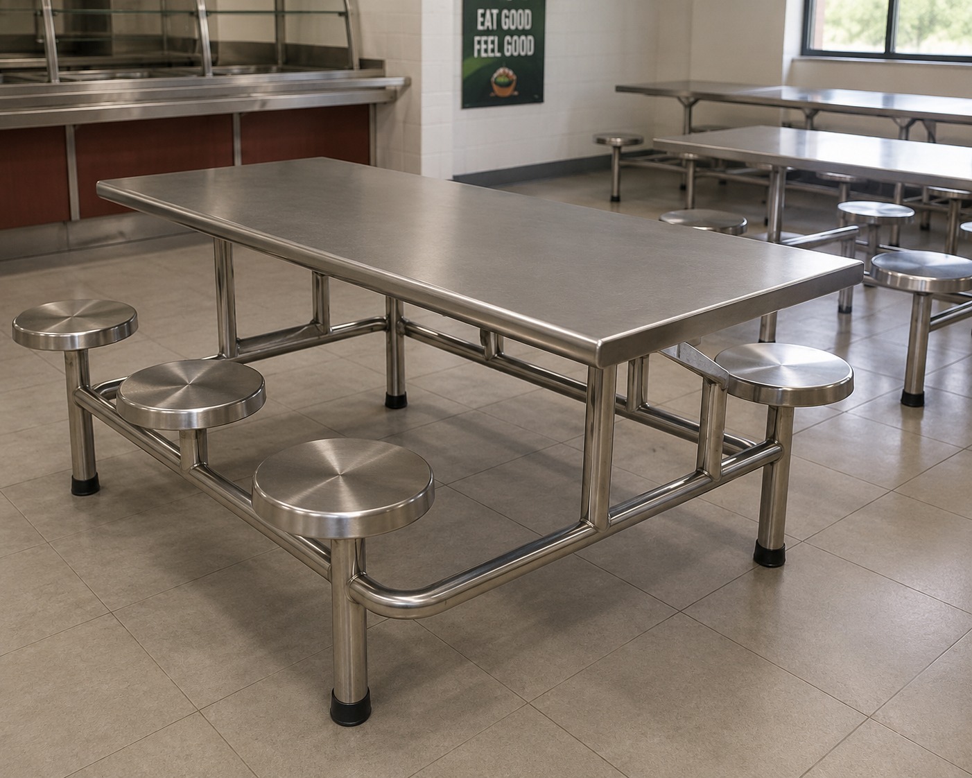 Space-Saving Canteen Dining Table with Stool for Small Cafeterias 